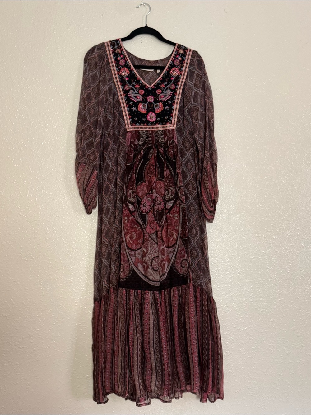 Soft Surroundings Embroidered Dark Paisley Boho Maxi Dress - Picture 2 of 9